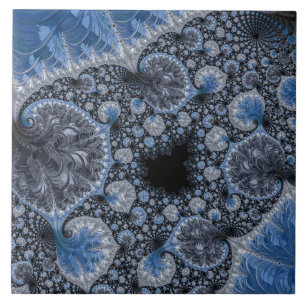 Azulejo Fractal Azul Negro Abstracto