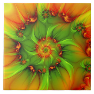 Azulejo Fractal de color verde verano caliente Naranja abs