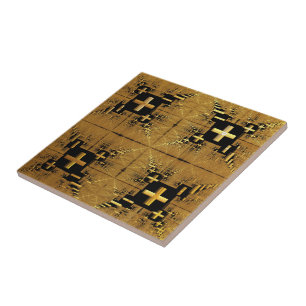 Azulejo Fractal dorado cruza mosaico cerámico