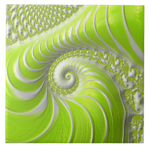 Azulejo Fractal en espiral abstracto moderno de color verd
