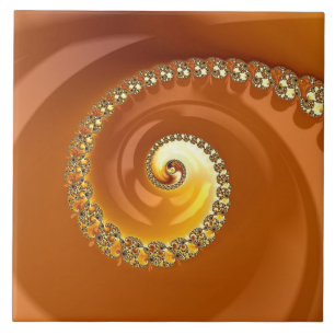 Azulejo Fractal en espiral gradiente dorado naranja abstra