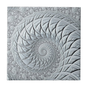 Azulejo Fractal en espiral gris claro abstracto