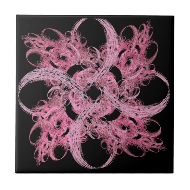 Azulejo Fractal espiral en rosa y negro (Frente)