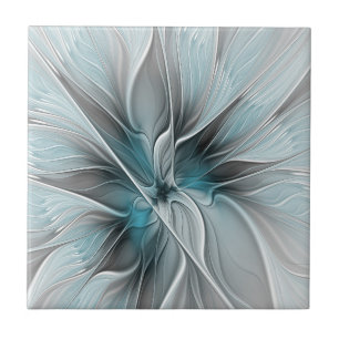 Azulejo Fractal floral moderno abstracto flor azul gris