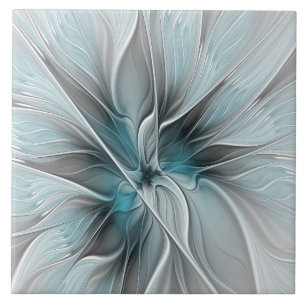 Azulejo Fractal floral moderno abstracto flor azul gris