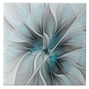 Azulejo Fractal floral moderno abstracto flor azul gris
