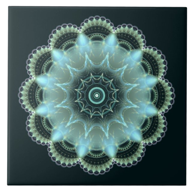 Azulejo fractal mandala de estrella brillante (Frente)