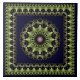 Azulejo Fractal verde brillante mandala enmarcada