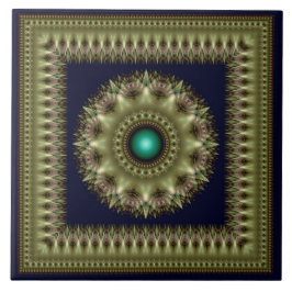 Azulejo Fractal verde brillante mandala enmarcada