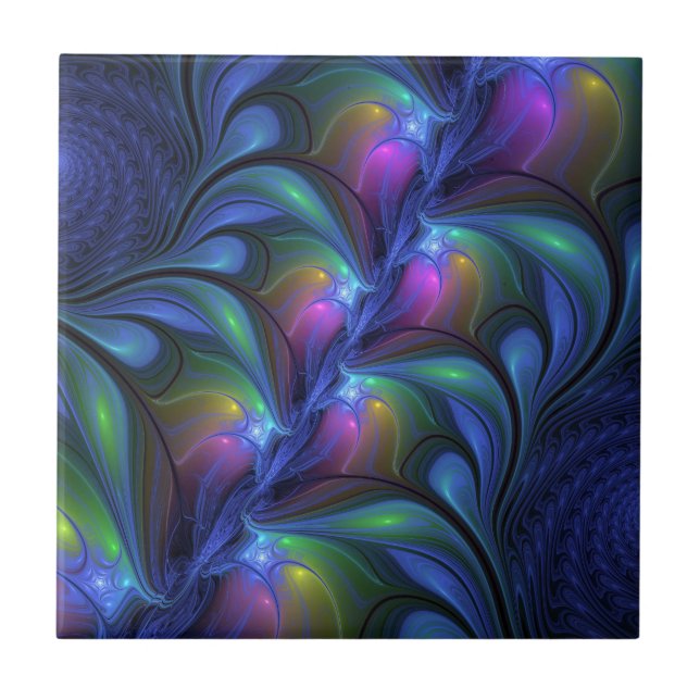 Azulejo Fractal verde rosa azul luminoso colorido abstract (Frente)