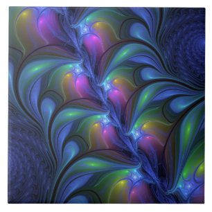 Azulejo Fractal verde rosa azul luminoso colorido abstract