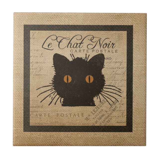 Azulejo Francés de Burlap Le Chat Noir el gato negro (Frente)