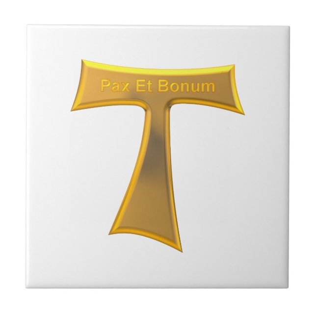 Azulejo Franciscan Tau Cross Pax Et Bonum Gold Metallic (Frente)