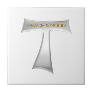 Azulejo Franciscan Tau Cross Peace y Good Silver & Gold