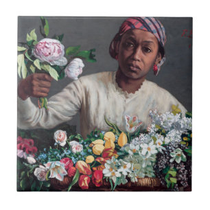 Azulejo Frederic Bazille - Mujer joven con peonías