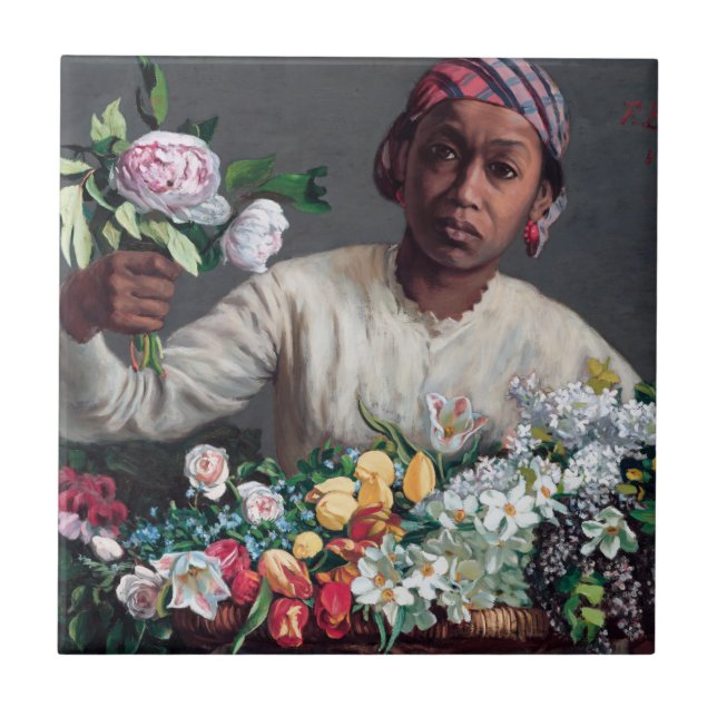 Azulejo Frederic Bazille - Mujer joven con peonías (Frente)
