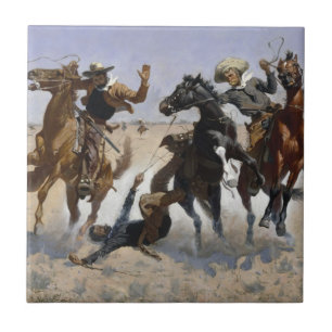 Azulejo Frederic Remington - Ayudando a un Camarada