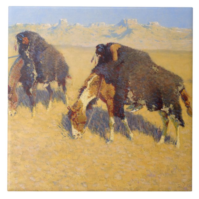 Azulejo Frederic Remington - Indios simulando búfalo (Frente)