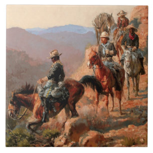 Azulejo Frederick Remington "Con la 10ª Caballería"