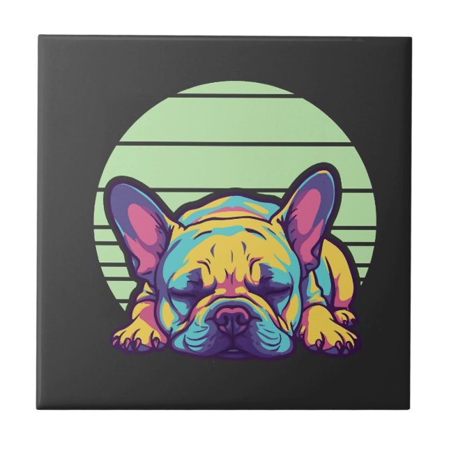 Azulejo french bulldog colorido durmiendo (Frente)