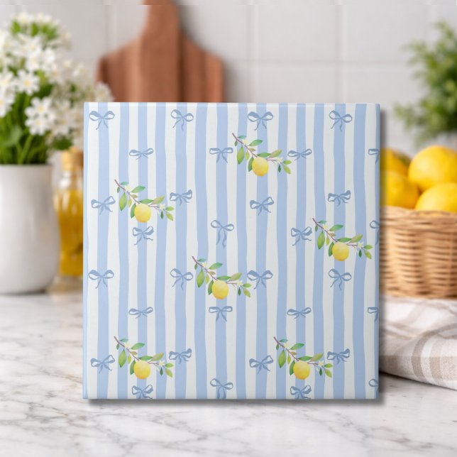 Azulejo French Country Lemon  – Blue Stripe Bow (Subido por el creador)