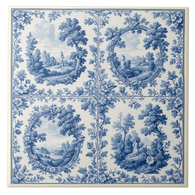 Azulejo French Toile De Juoy Pastoral Rustic Country Blue  (Frente)