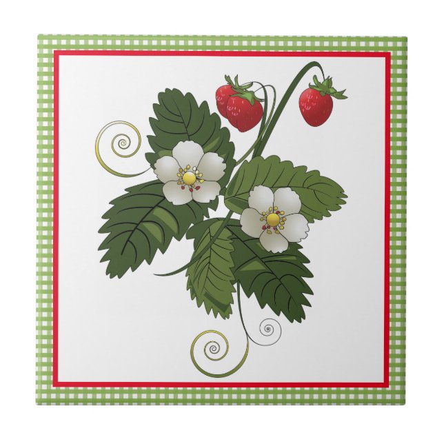 Azulejo Fresa con Gingham Kitchen Decorativo (Frente)