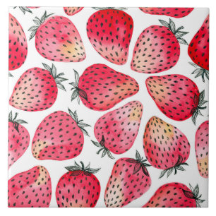 Azulejo Fresas acuarela y tinta
