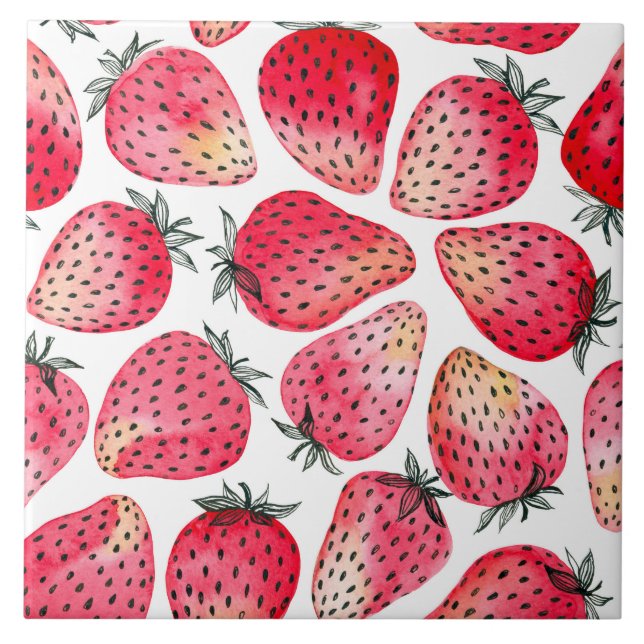 Azulejo Fresas acuarela y tinta (Frente)
