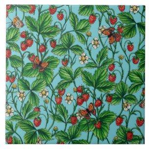Azulejo Fresas silvestres en azul piscina