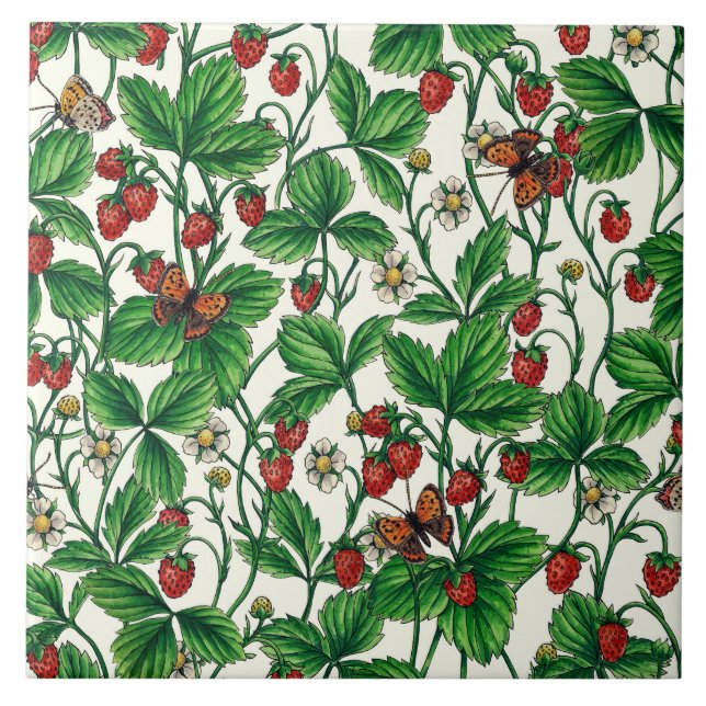 Azulejo Fresas silvestres en blanco roto (Frente)