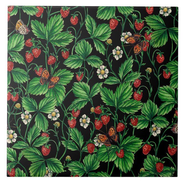 Azulejo Fresas silvestres en negro (Frente)