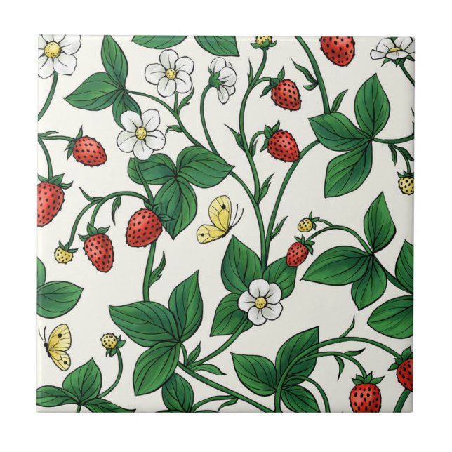 Azulejo Fresas silvestres rojas/amarillas/verdes/blanco ap (Frente)