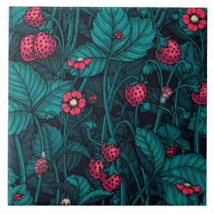 Azulejo Fresas silvestres, rojas y azules