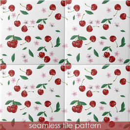 Azulejo Fresas Verdes Cerezos Floreros Patrón sin Marea