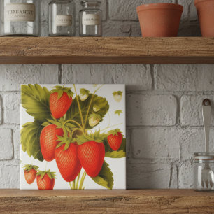 Azulejo Fresas vintage con hojas verdes