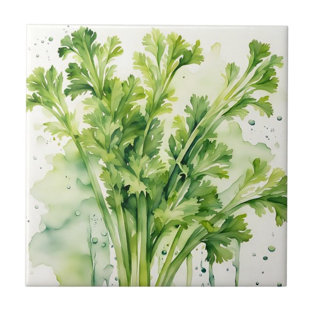 Azulejo Fresca Celery Stalk Watercolor Botánico (Frente)