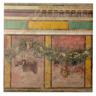 AZULEJO FRESCO ROMANO ANTIGUO, MÁSCARA DE SÁTIRO, GUIRNALD