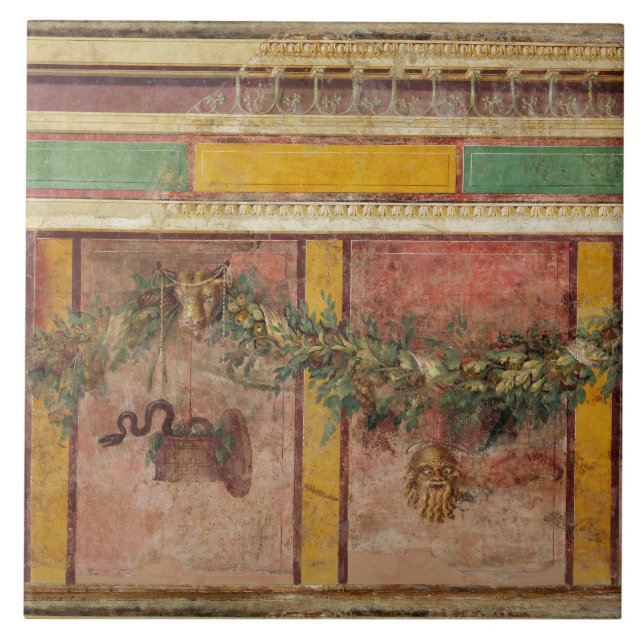 AZULEJO FRESCO ROMANO ANTIGUO, MÁSCARA DE SÁTIRO, GUIRNALD (Frente)