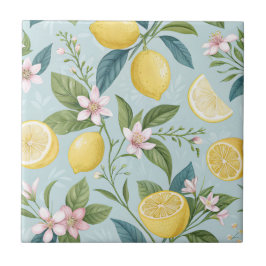Azulejo Fresh Lemon Floral Botanical Pattern 