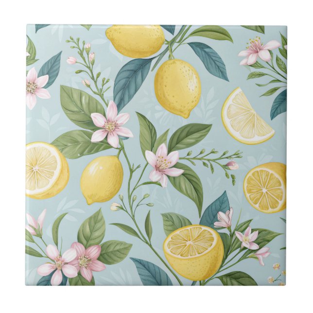 Azulejo Fresh Lemon Floral Botanical Pattern  (Frente)