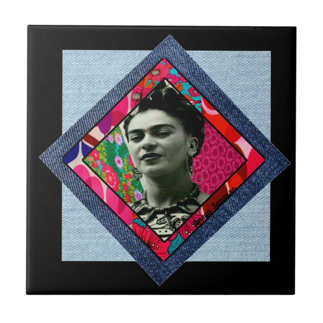 Azulejo Frida Kahlo Retro Pink Denim (Frente)