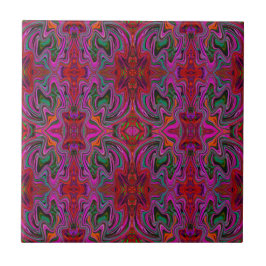 Azulejo Frio Patrón Ondulado Magenta, Rojo y Verde Trippy