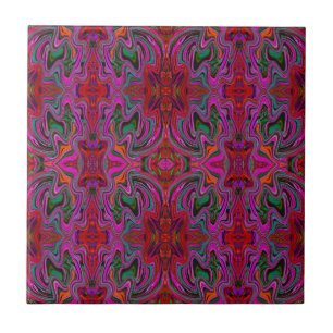 Azulejo Frio Patrón Ondulado Magenta, Rojo y Verde Trippy