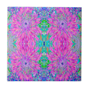 Azulejo Frio Rosa Azul y Morado Artístico Flor de Dalia en
