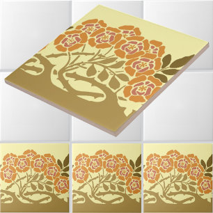 Azulejo Frisa de plantilla de rosal Art Nouveau Vintage