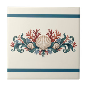Azulejo Friso de color personalizado de coral y conchas ma