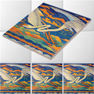 Azulejo Friso de flamencos voladores Art Nouveau Retro