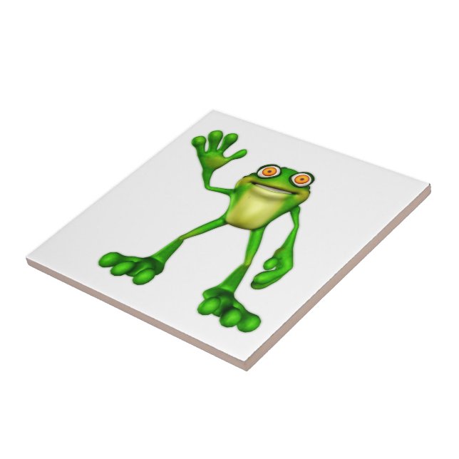 Azulejo Froggie el Personalizado lindo ondeando la rana (Lado)