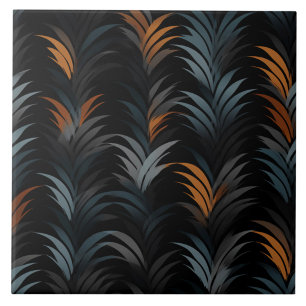 Azulejo Frondas Art Déco naranjas y azul pizarra